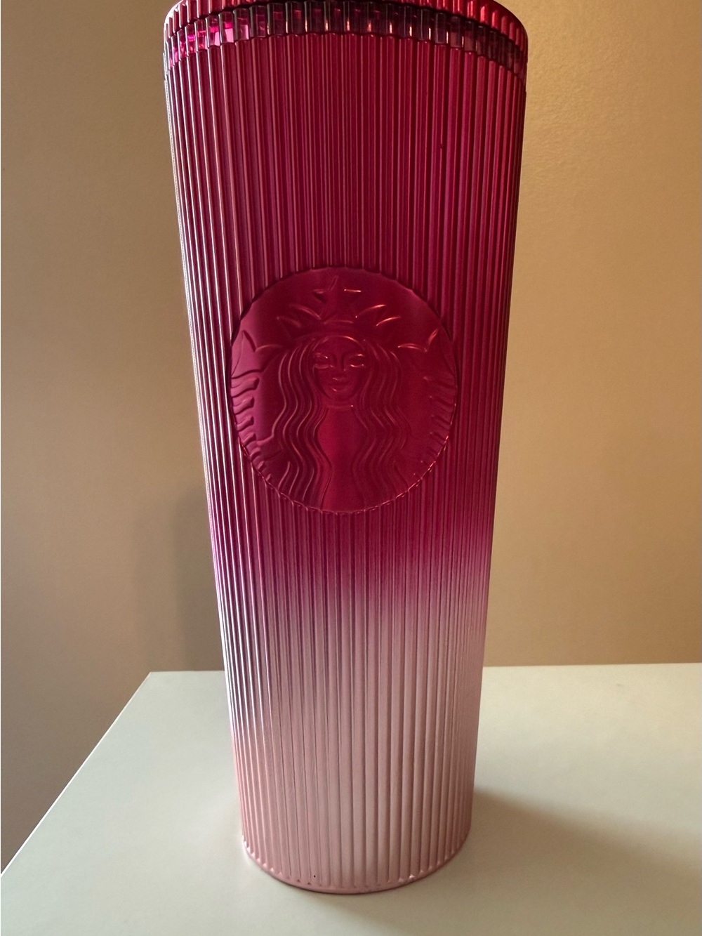 Starbucks Red Pink Ombre Ribbed Tumbler